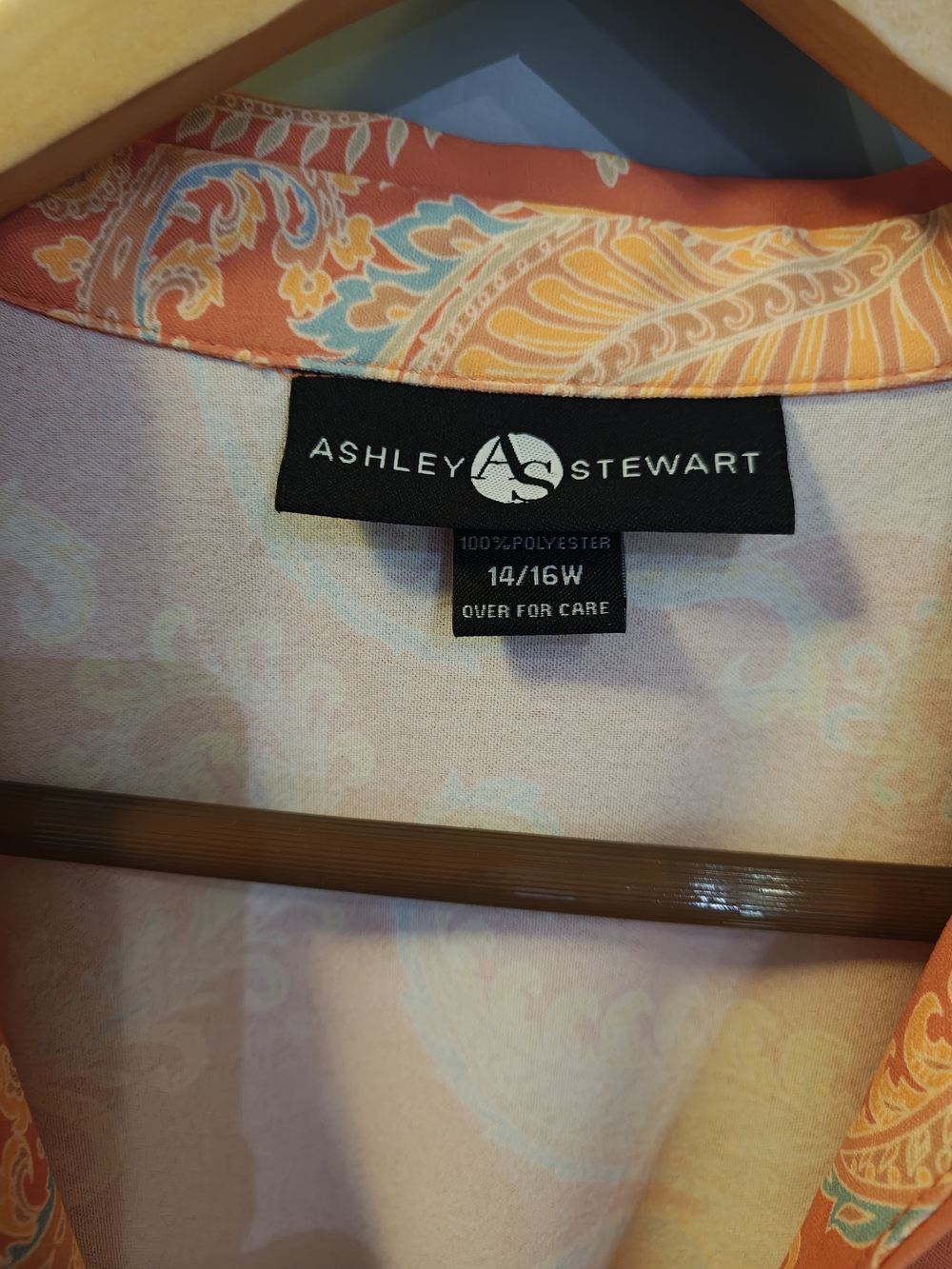 Ashley Stewart Coral and Turquoise Paisley Button Shirt - Picture 5 of 9